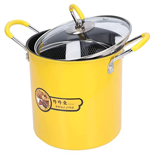 Mini Friteuse 3L Avec Poignée Antidérapante en Silicone, Filtre à Huile en Acier Inoxydable, Revêtement Antiadhésif, Couvercle Surélevé, Aucune Fuite D'huile, Convient à Toutes Les Cuisinières (Jaune)