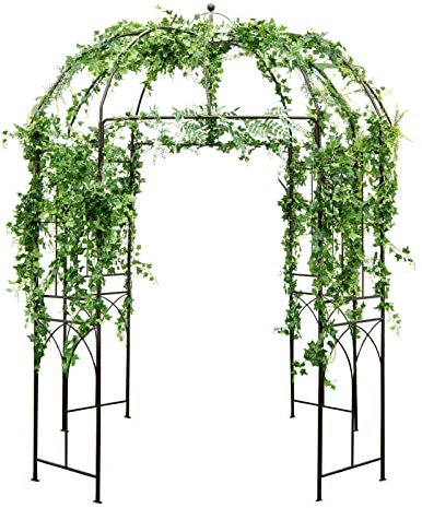 COSTWAY Arche de Jardin pour Plantes Grimpantes en Forme de Cage à Oiseaux, Support de Fleurs en Métal 211x211x256 cm, Décoration Mariage Fête et Cérémonie, Bronze