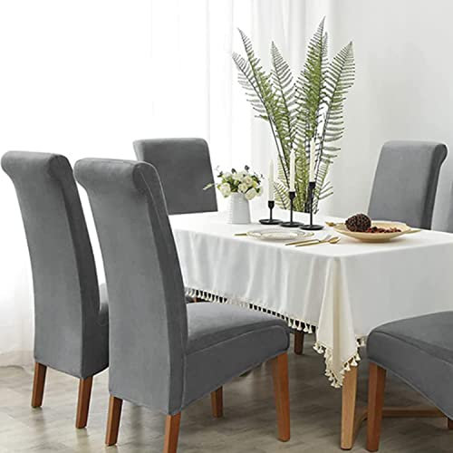Soft Spandex High Back Chair Covers, Set of 4 Pack, Washable Dining Room Large Chair Protector, Removable Dining Chair Slipcover, Seat Cover For Home Kitchen Hotel Banquet Wedding Decor (Gray)