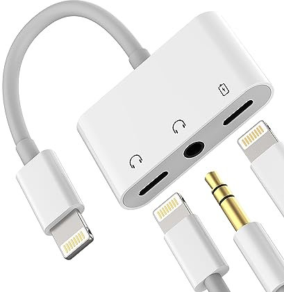 Adaptateur iPhone Jack(3 en 1)Lightning vers 3.5 mm Prise Accessoire Certifié Apple MFI Double Ecouteur Adapter Chargeur Cable Casque Voiture AUX Audio Câble pour 14 13 12 11 Pro Max 7 8 X Ipad 2 Air
