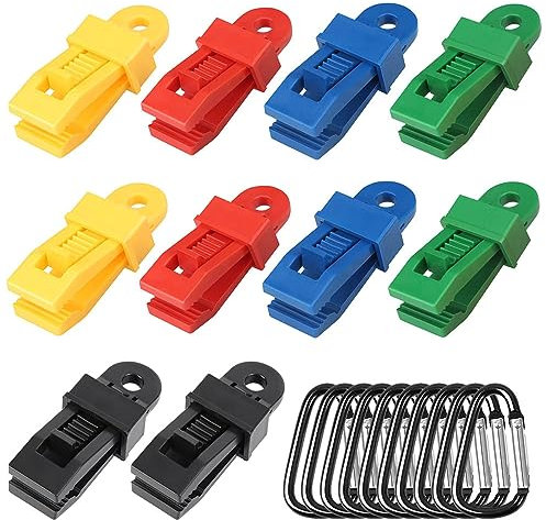 20 Pieces Tarp Clips Set Tarpaulin Clips Adjustable Heavy Duty Lock Grip Windproof Clamp for Tents Awnings Tarpaulin Outdoor Camping (Multicolor)