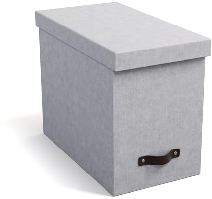 BIGSO JOHAN Hängeregisterbox A4 – Hängemappenbox mit Deckel und Griff – Schreibtischablage für Hängemappen & Dokumente – Aufbewahrungsbox aus recycelter Faserplatte und Papier – hellgrau