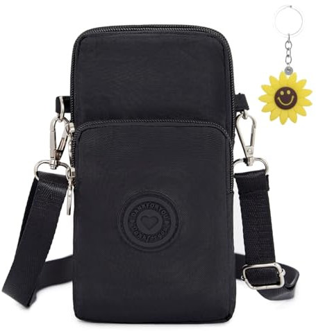 Dankforyou Handytasche zum Umhängen Damen, Schultertasche Handtasche Geldbörse Mini Tasche für Alltag Büro Schule Ausflug Einkauf, Schwarz neun