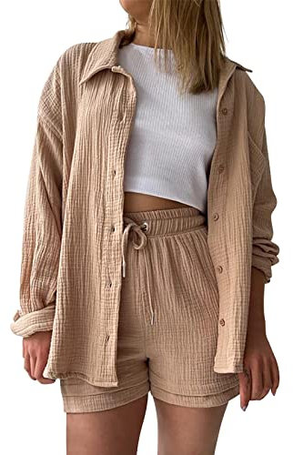 YEBIRAL sommer damen sale Zweiteiler Damen Sommer Safari Kleidung Damen Kliniktasche Geburt Mama Set Damen Outfit Zweiteiler Damen Sommer Kurz Compression Shirt Weisse Blusen Damen