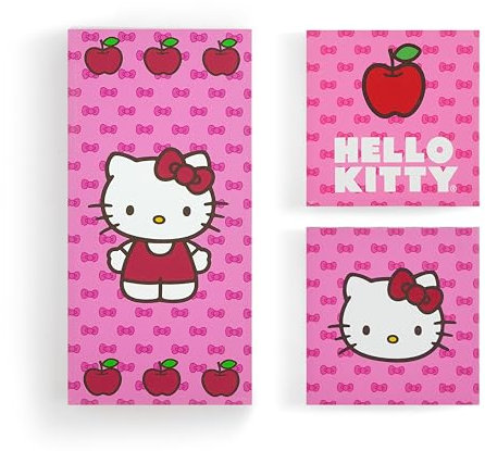 Idea Nuova Sanrio Hello Kitty Kunstdruck auf Leinwand, Motiv rosa Apfel, 3-teiliges Set für Raumdekoration, 61 x 30,5 cm und 30,5 x 30,5 cm