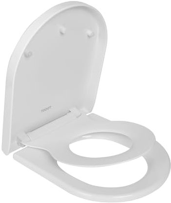 TODOT Abattant WC Familial Forme en D, Lunette de Toilette avec Siège Enfant Magnétique, Frein de Chute et Charnière Réglable, Siège de Toilette pour Adultes et Enfants, Démontage Rapide - Blanc