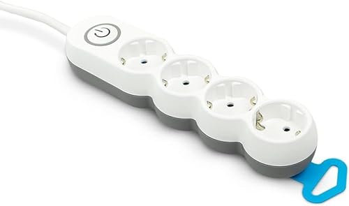 Garza Power - Regleta de 4 enchufes, con Interruptor, Enchufe Plano, Ladrón múltiple 1.4 Metros, Protección Infantil, Color Blanco, Gama Design