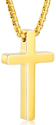 Aretas Cross Necklace Chain Men Kleine vergoldete Edelstahl-Kreuzhalskette für Männer Jungen Christlicher Goldener Religiöser Kreuzanhänger Kettenlänge 20 Zoll
