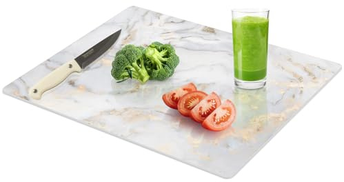 Yuzeyurun Schneidebrett Glas Marmor Optik 40x30 cm – Design Glasschneidebrett aus gehärtetem Sicherheitsglas – Hitzebeständige Herdabdeckplatte – Rutschfest, Kratzfest & Hygienisch