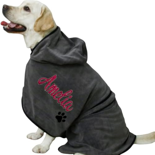 Personalisierter Hundebademantel, Individuell Bestickter Name, Saugfähiger Mit Kapuze Schnelltrocknendes Haustierbadetuch For Nach Dem Bad, Weicher Hundebademantel Aus Mikrofaser(M)