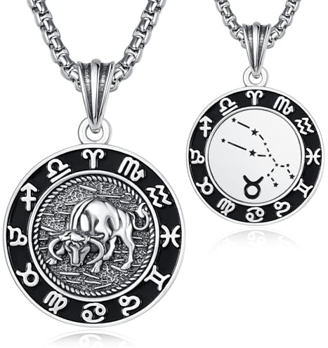 KINGWHYTE 12 Sternzeichen Anhänger Kette für Herren 925 Sterling Silber Konstellation Kette 22mm Astrologie Horoskop Anhänger Runde Tierkreiszeichen Halskette Sternbilder Schmuck Geschenke für Männer