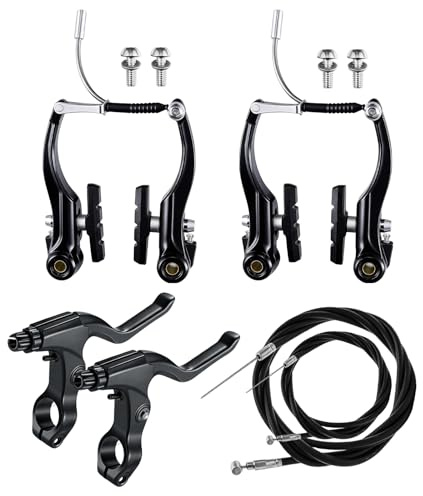 Bqkroa Set di Freni per Bicicletta Nero: Set Universale di Freni a V in Alluminio Completo, Freni MTB Anteriori e Posteriori, Kit di Montaggio per Cavi Freni e Leva Freno per Mountain Bike, Bici da