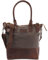 LECONI Umhängetasche Damen Handtasche Kleine Shopper Tasche für Freizeit Einkaufstasche aus Leder + Segeltuch 37 x 33 x 12 cm LE0056-C, Grau/Braun, Medium