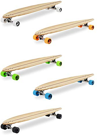 Two Bare Feet 'The Chuck' 44 Pintail Bamboo Longboard Skateboard – 8-Ply Maple/Bamboo Complete Cruiser with 70mm Wheels & ABEC 7 Bearings (Blue wheels)