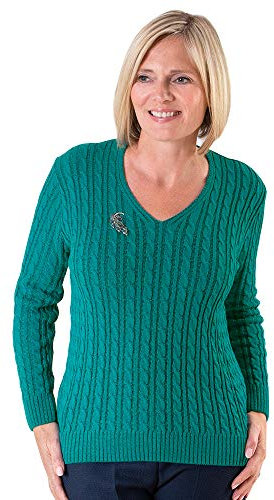 Fashion Friendly Ladies V-Neck Cable Knit Jumper | 8 Available (Jade, Medium)