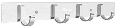 Anjuer Coat Clothes Hanger Rack 4 Hooks Bedroom Kitchen Wall Mounted Towels Hats Robes Keys Handbags Hooks Accessories, Brushed Finish Silver