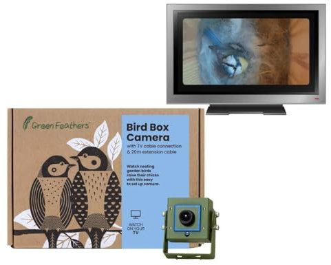 Green Feathers Wildlife 700TVL Wired Outdoor Bird Box Camera with Night Vision 940nm Invisible Infrared, Includes 20m Video and Power Extension Cable