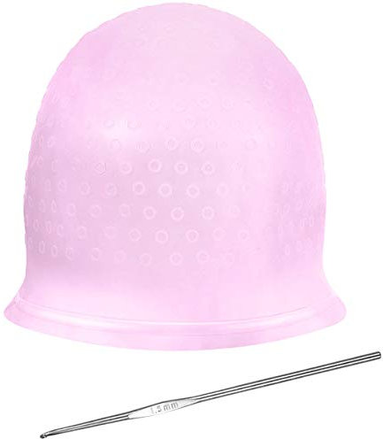 NATUCE Silikon Strähnenhaube, Strähnchenhaube mit Nadel, Highlight Cap zum Färben von Highlighting Hair (Rosa)