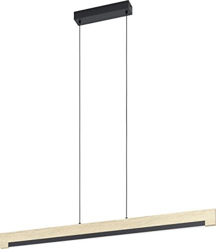 EGLO LED Pendelleuchte Camacho, 1 flammige Hängelampe dimmbar, Hängeleuchte aus Stahl, Holz und Kunststoff, Esstischlampe in Schwarz, Natur, Weiß, Wohnzimmerlampe hängend