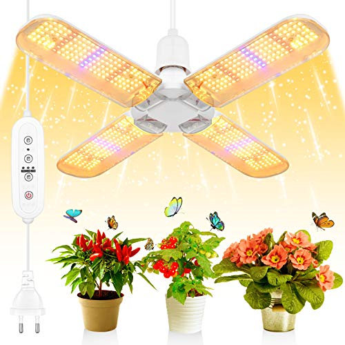 SINJIAlight 552 Pcs LEDs Pflanzenlampe,E27 200W Vollspektrum Pflanzenlicht Grow Lampe Glückskleeblatt 180° Einstellbar, Timing Funktion,für Garten Zimmerpflanzen