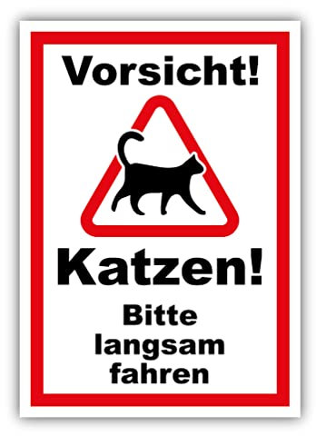 tradercat Vorsicht Katzen Bitte langsam fahren Schild Alu 3mm Alu-Dibond Schild Aluminiumverbundplatte Vorsicht Katzen mit UV-Schutz langsam Katzen Hinweisschilder Warnzeichen (ALU | 42 x 30 cm)