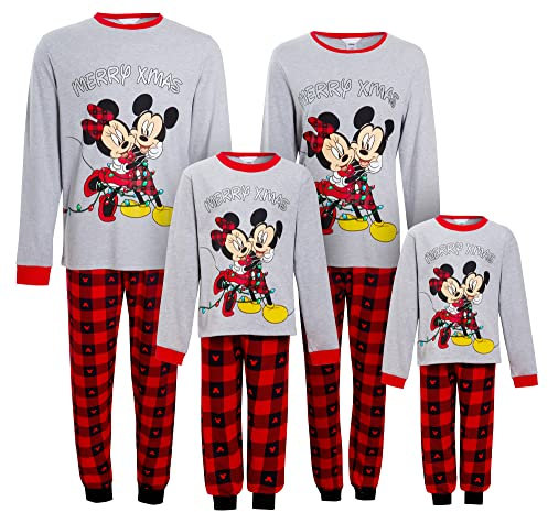 Disney Pigiama natalizio coordinato con Topolino e Minnie, per adulti e bambini, da donna., XL