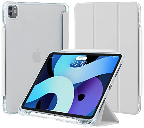 4UBonLife Funda para iPad Pro 11 Pulgadas 2022/2021/2020/2018 (4.ª 3.ª 2.ª 1.ª Generación), Cubierta Cover de TPU Suave, Carcasa Delgada con Portalápiz Compatible con Carga de Pencil 2, Gris Claro