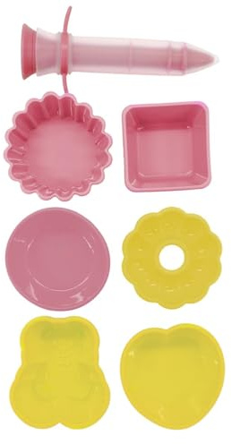 Zenker 44896 Backutensilien-Set 7-teilig mit Dekorationsstift und Mini-Formen, Set für Kinder, Spritze, Spritze, Silikon, Thermoplast, Rosa, Gelb, 5,3 cm bis 12 cm