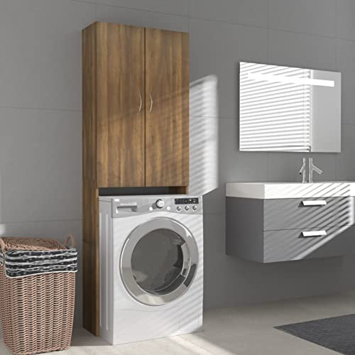 Chusui Waschmaschinenschrank, Waschmaschinenregal, Toilettenregal, Waschmaschine Trockner Schrank, Waschmaschinen überschrank, Braun Eiche 64x25,5x190 cm