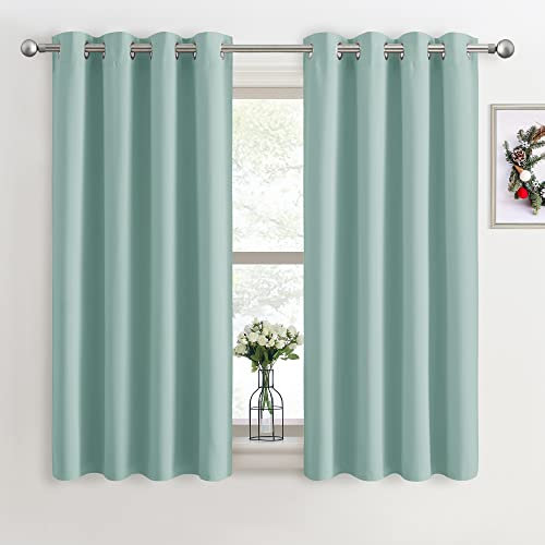 PONY DANCE Vorhang Blickdicht Sommergrün Ösenschal 2er Set Verdunkelnde Gardinen Wohnzimmer Kurz Verdunklungsvorhänge Thermal Blackout Curtains, H 137 x B 117 cm