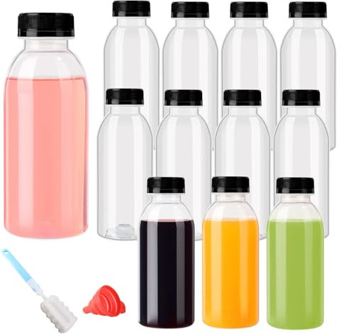 YBCPACK 12 Pack 12oz(350ml) Heat-Resistant Reusable Plastic Juice Bottles With Lids-Plastic Smoothie Bottles-Empty Bulk Beverage Containers with Caps For Juice, Beverage(Dishwasher Safe)