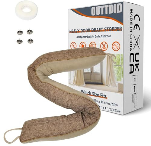 Door Draft Stopper 93cm Width, Weighted Under Door Noise Blocker, Heavy Duty Stop Dust Block Noise Draught Excluder for Bottom of Door With Hook and Loop, Door Guard Saving Energy - Yellow