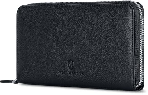 VON HEESEN Leder Geldbörse mit RFID-Schutz - Portemonnaie für Damen & Herren aus echtem Leder - Wallet mit Münzfach - Geldbeutel für Frauen und Männer in Schwarz