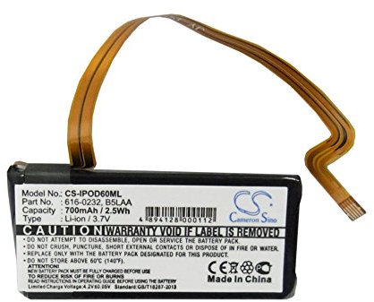 Replacemenrt Battery For iPod Video 60GB MA003J/A, iPod Video 60GB MA003LL/A, iPod Video 60GB MA147TA/A, iPod Video 60GB MA147CH/A, iPod Video 60GB MA147*/A