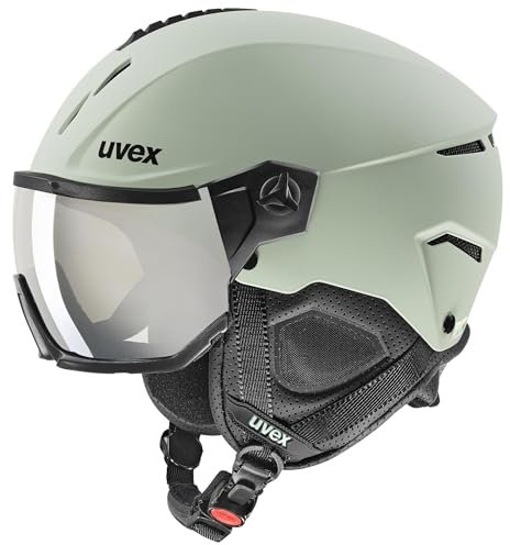 uvex Instinct Visor - robuster Skihelm für Damen und Herren - mit Visier - optimierte Belüftung - Oxid Green matt - 56-58 cm