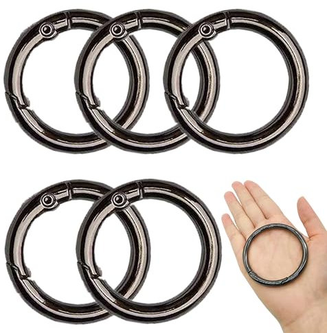 XCSJ 5 Stück Runde Karabiner 61mm OD 50mm ID Sehr Robust Zinklegierung Runde Karabiner Ring Karabinerhaken Rund Groß Karabiner Rund O Ring für Tasche, Schlüsselanhänger, DIY Handwerk Machen (Schwarz)