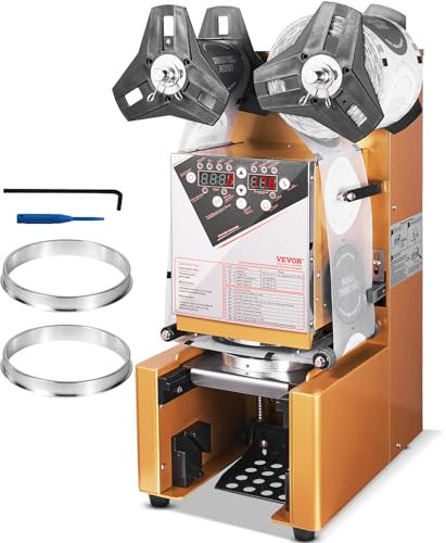 VEVOR Machine à sceller tasses entièrement automatique, 500-650 tasses/h, scelleuse électrique à thé Boba 190 mm hauteur 90/95 mm panneau LCD de commande numérique pour thé au lait à bulles, café