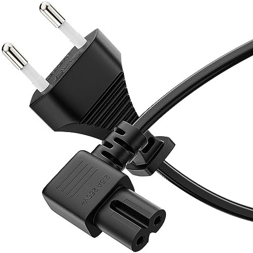 sonero cavo di alimentazione cavo di rete a 2 poli, 1,00m, spina di rete Euro tipo C a presa IEC C7 Euro 8, alimentazione con angolo di 90° per TV, PS5, PS4, PS3, elettrodomestici, nero