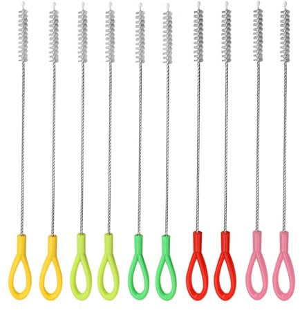 Ansodo 10 Pcs Reusable Straw Cleaning Brush Set, Nylon Brushes, Kettle Spout Brush, Tube Brush, Straw Brush, Baby Bottle Tubes, Tube Flask Straws, Easy to Clean and Use (Color: White)
