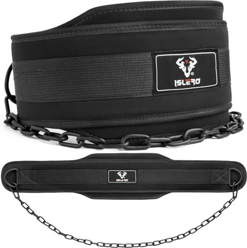 Islero Weight Lifting Belt Dip Belt for Back Support, Lifting Belt for Men Women, Bodybuilding Powerlifting Weightlifting Workout Gym Fitness Deadlift Squat, Double Strength Neoprene (Matte Black)