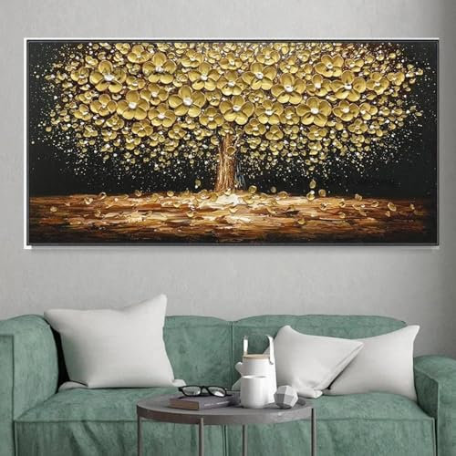 ZHAOLIN Ölgemälde mit abstrakten Baumblättern, Druck auf Leinwand, Textur, goldene Bäume, Wandkunst, moderne Wohnkultur, Wohnzimmer-Wanddekoration, 90 x 180 cm, rahmenlos