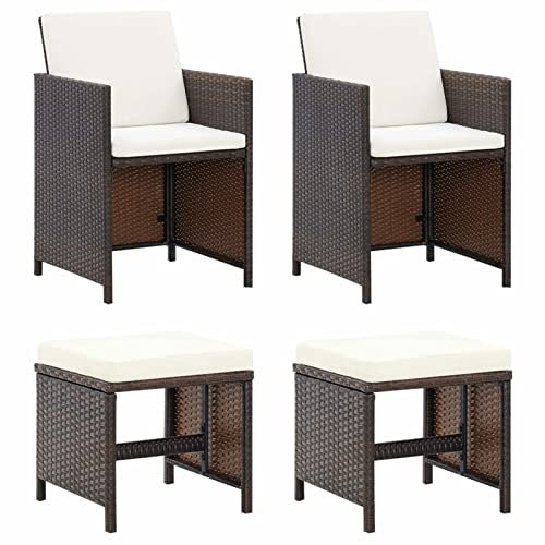 ShGaxin 4-TLG. Gartenstuhl und Hocker Set Poly Rattan Braun, Gartenmöbel Sitzgruppe, Balkon Möbel, Gartenlounge Set, Terrassenmöbel, Balkonmöbel Set316780