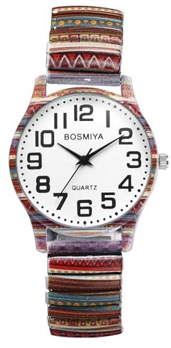 JewelryWe Damenuhr Boho Elastische Uhren: Vintage Hippie Ethno-Stil Analog Quarz Armbanduhr Damen Edelstahl Stretch Armband Lässige Uhr mit Zugarmband und ultraklaren großen Zahlen