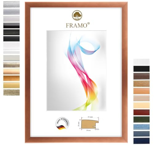 FRAMO Holz Bilderrahmen 60 x 90 cm (Bildmaß) in Kupfer-Braun | Größe wählbar | Rahmen für Poster | Puzzle | Foto collage | Maßanfertigung | Fotorahmen nach maß