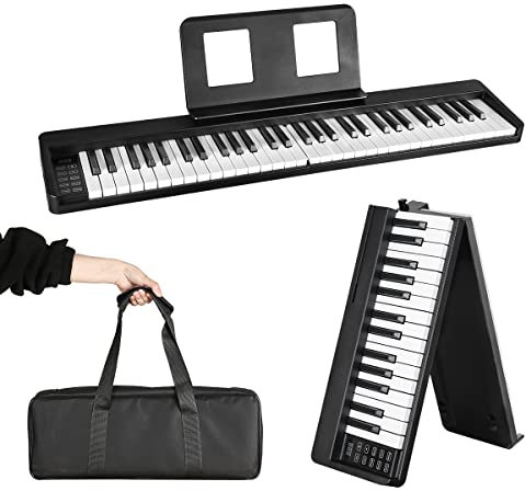 Coolmusic Tastiera per pianoforte pieghevole con 88 tasti, tastiera elettrica portatile con Bluetooth, pianoforte digitale a grandezza naturale, semi-ponderato, sensibile al tocco con custodia