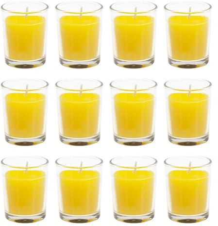 Citronella Kerze im Glas, ca. Ø 5 x 6,2 cm | bis zu 6 Stunden Brenndauer | Deko Duftkerze mit Zitronenduft | Sparpack (12)