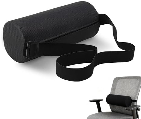 Lumbar Pillow, Length Memory Foam Ergonomic Black Support Roll Cushion | Flhlxzm, Neck Rolled Back Bolster, Removable Washable Cover, for Office Chair Car Couch
