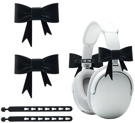 GAICHION Cute Silicone Bow Headphone Accessories, 2 Pack 3D Bow Decor for Headphones & Headsets, Coquettish Gift for Girls Women Gamers Streamers(Black)