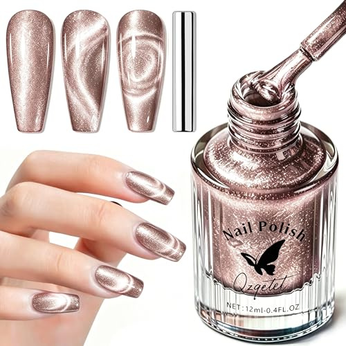 Smalto per unghie Cat Eye, senza lampada UV, oro rosa, magnetico, effetto 3D | Smalto ad asciugatura rapida e di lunga durata, per nail art fai da te, 12 ml