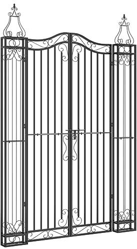 Ornamental Metal Gate with Posts, Black Wrought Iron Gate 121x8x180 cm, Lockable Garden Black 121x8x180 cm, Decorative Fence for Patio